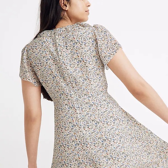 Madewell Floral Ruffle Neck Lined Short Sleeve Mini Dress Size 0 - Picture 3 of 10